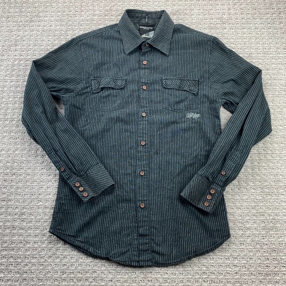 Billabong Shirt Men Large Black White Stripes Button Up Long Sleeve Embroidered